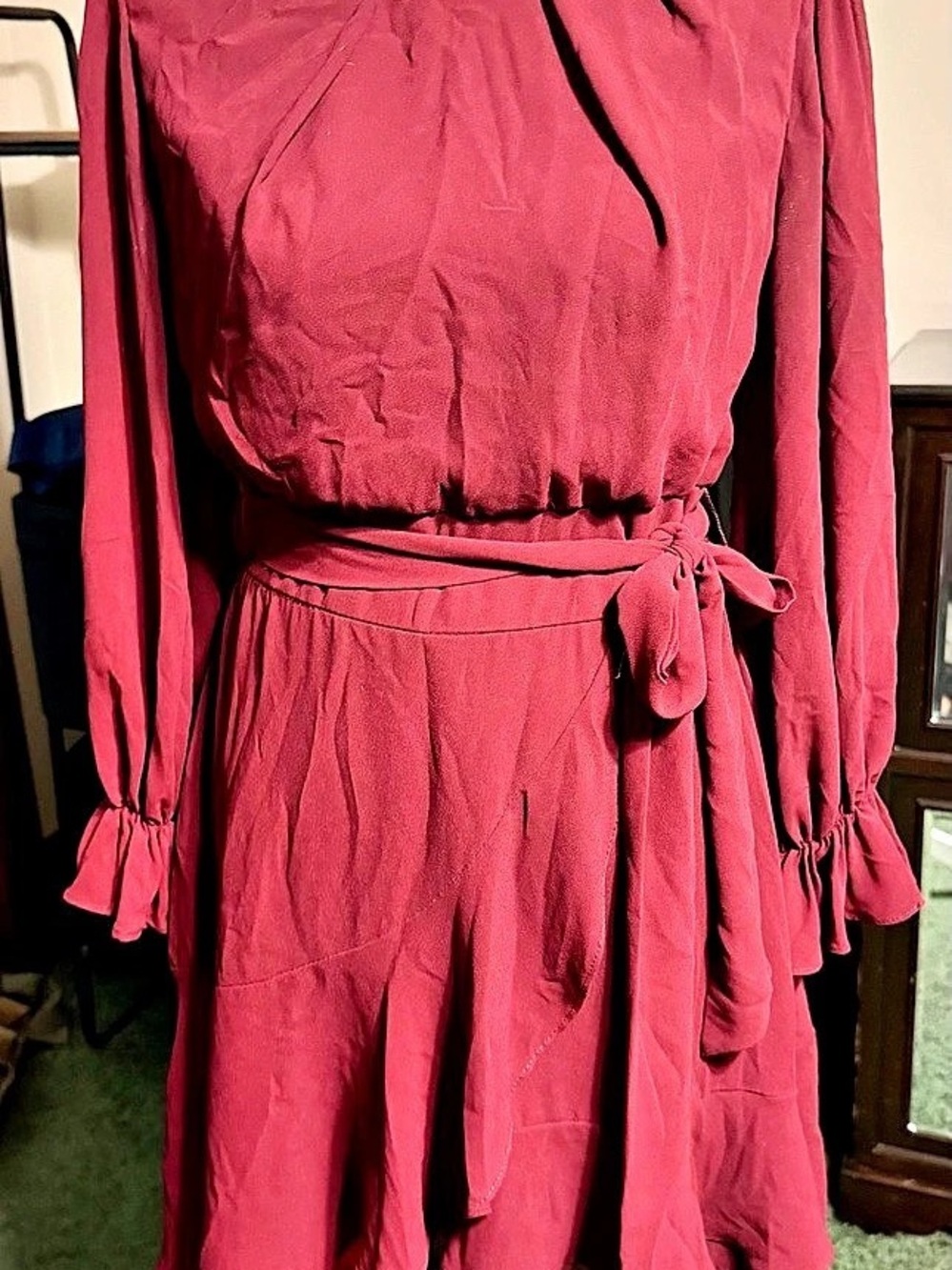 Burgundy Belted Long Sleeve Mini Dress l PTP 18